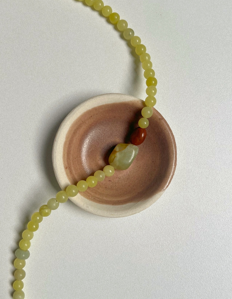 Tempera 17: olive jade and flower amazonite necklace, hand-strung by Palm of Feronia, photo 2