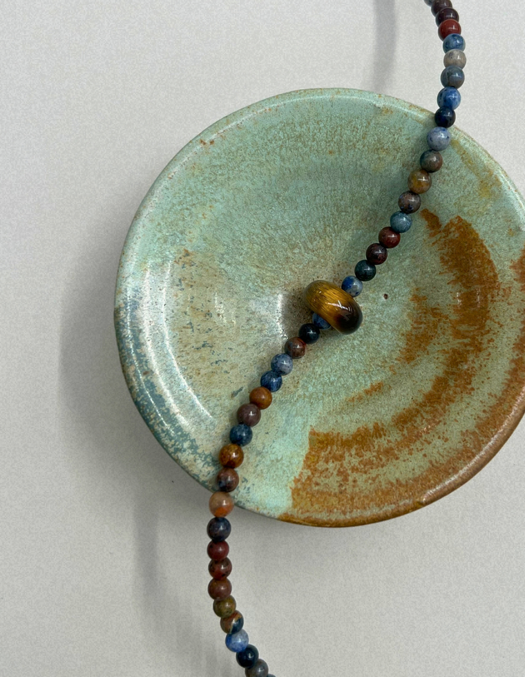 Celadon 3: dumortierite and tiger's eye movement necklace, hand-strung by Palm of Feronia, photo 2