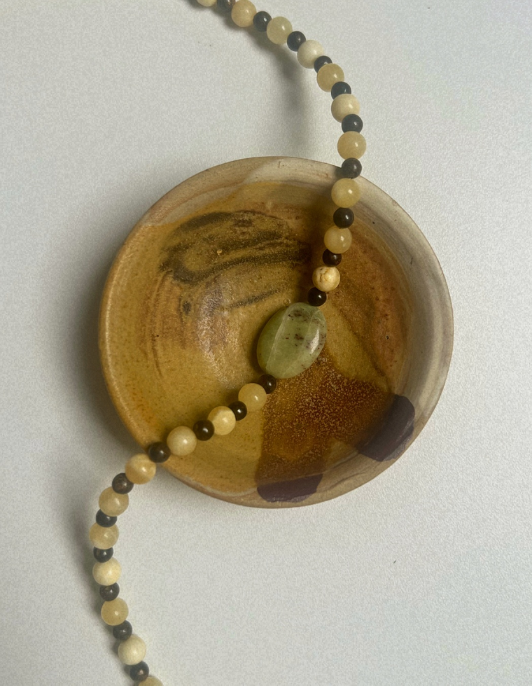 Trove 30: yellow jade and bronzite necklace, hand-strung by Palm of Feronia