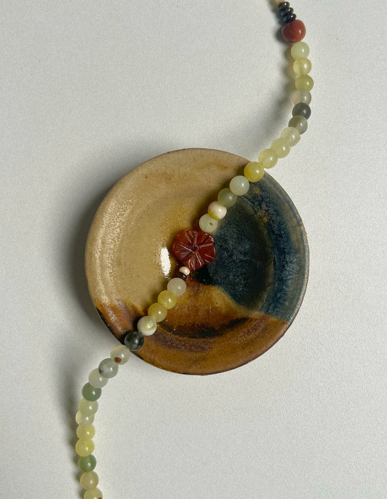 Tempera 23: green jade and carnelian necklace, hand-strung by Palm of Feronia