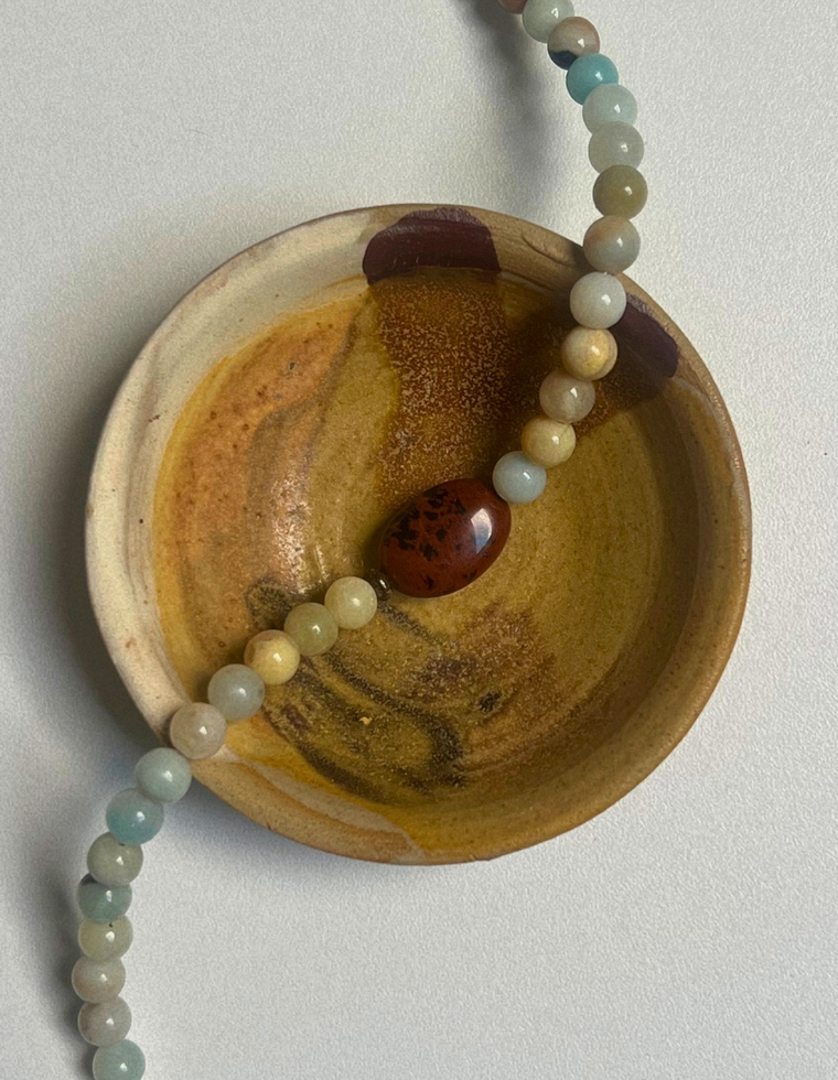 Commonplace 28: flower amazonite and mahogany obsidian necklace, hand-strung by Palm of Feronia