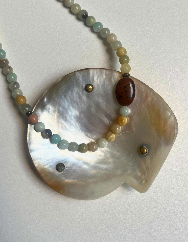 Commonplace 28: flower amazonite and mahogany obsidian necklace, hand-strung by Palm of Feronia, photo 2