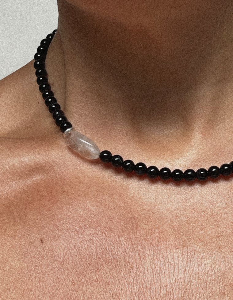 Elaren - Onyx & Clear Quartz Necklace