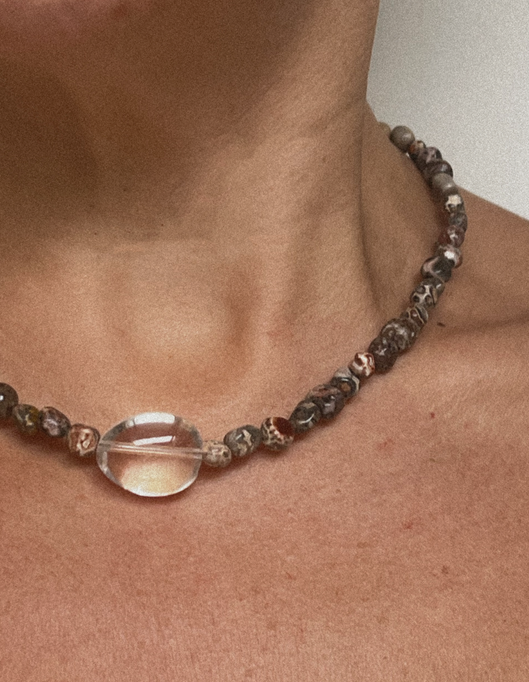 Ithrena - Leopard Skin Jasper & Quartz Necklace