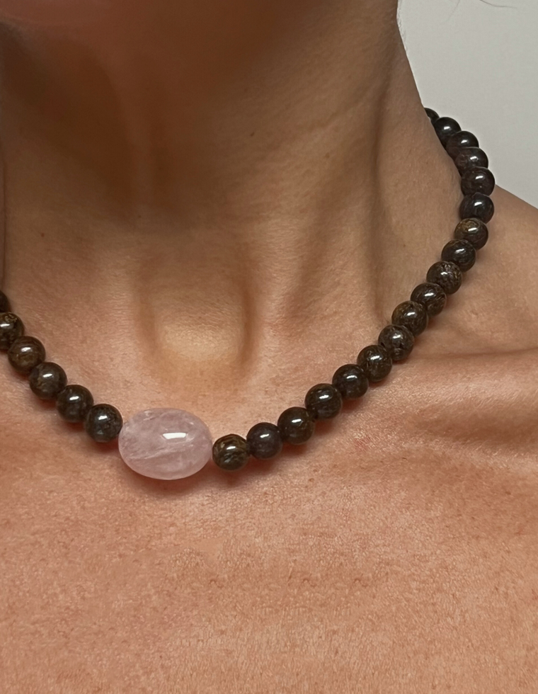 Olenara II - Bronzite & Rose Quartz Necklace
