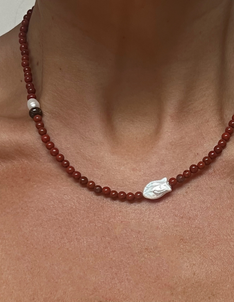 Caedrys - Red Jasper & Pearl Necklace