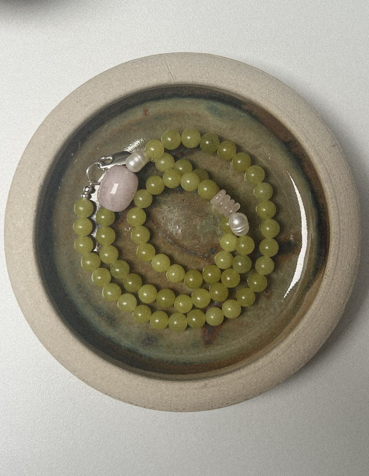 Calrienne II - Olive Jade & Morganite Necklace