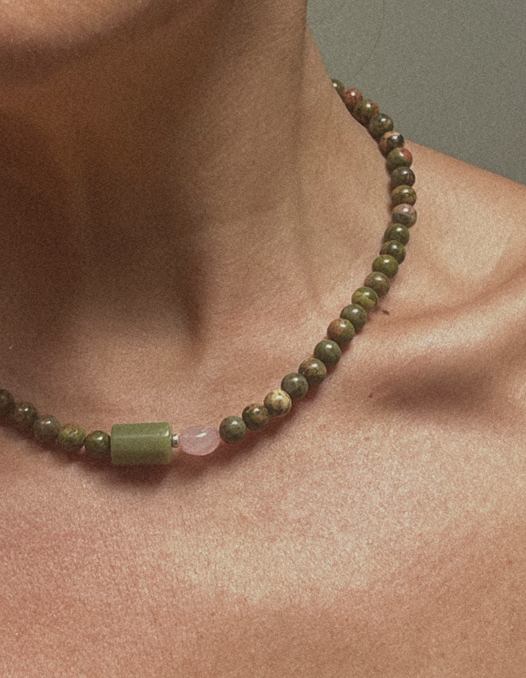 Anesha  - Unakite & Rose Quartz Necklace
