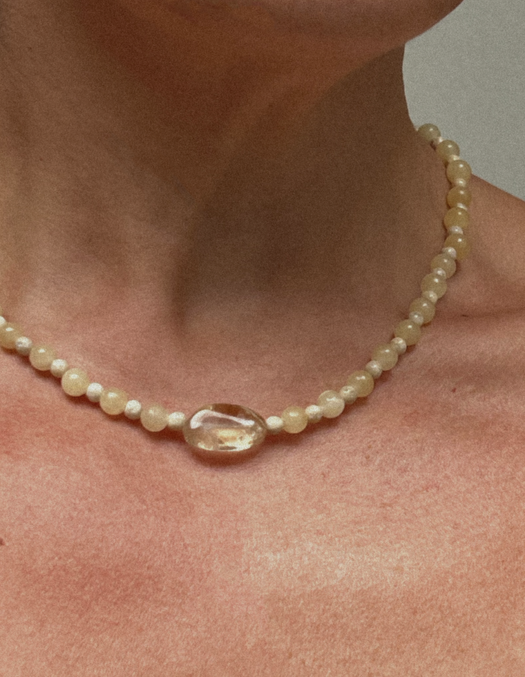 Valune - Yellow Jade & River Stone Necklace