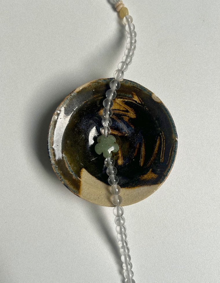 Tempera 34: clear quartz and aventurine necklace, hand-strung by Palm of Feronia, photo 2