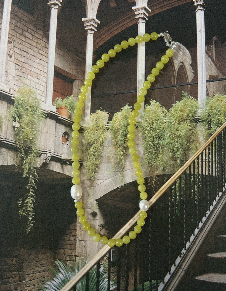 Thessala - Olive Jade & Pearl Necklace