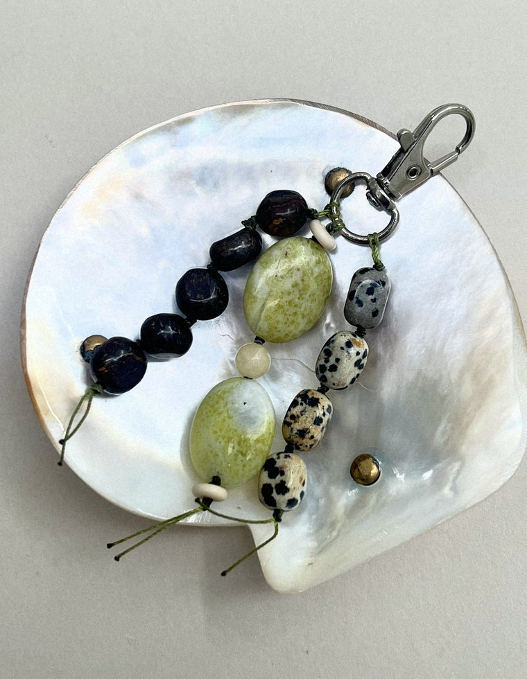 Stoned Charm - Bronzite & Green Jade
