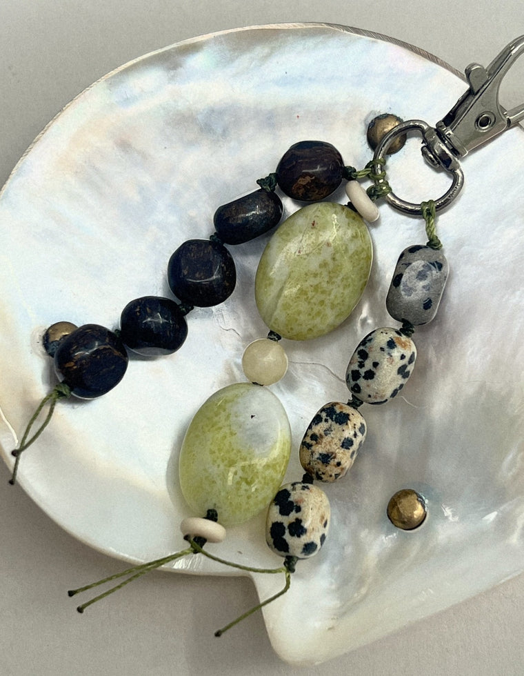Stoned Charm - Bronzite & Green Jade