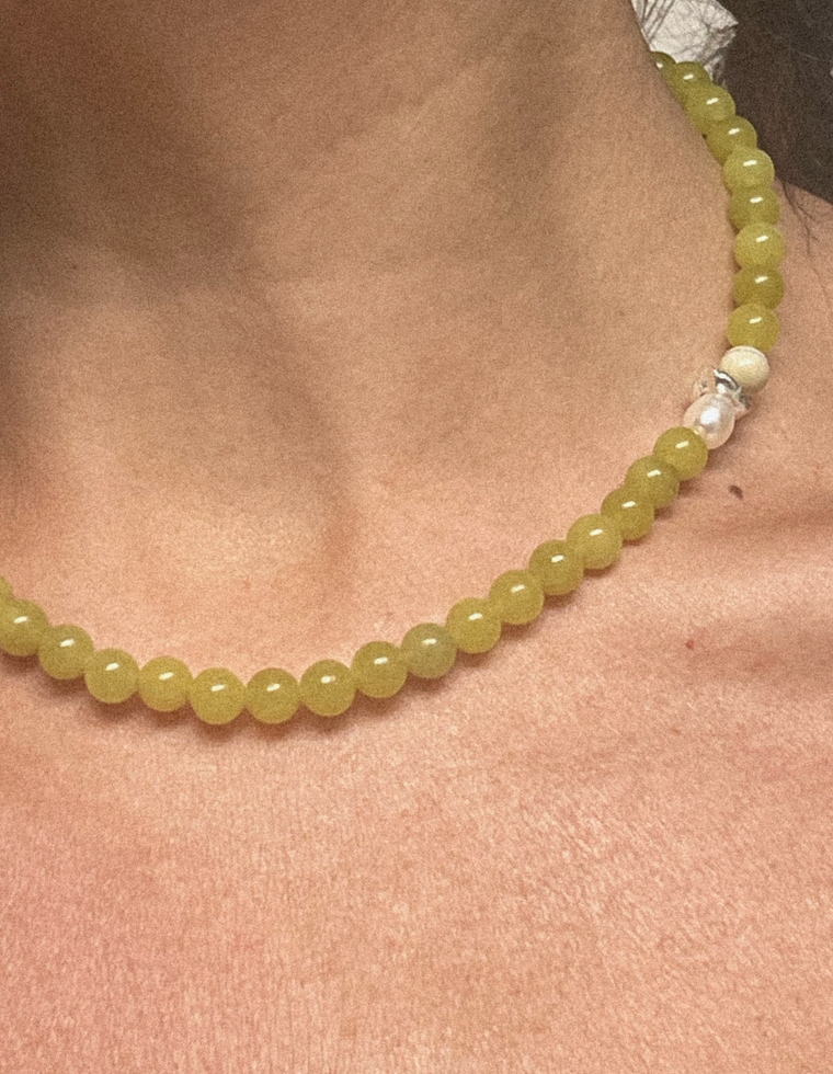 Islen - Olive Jade & Pearl Necklace