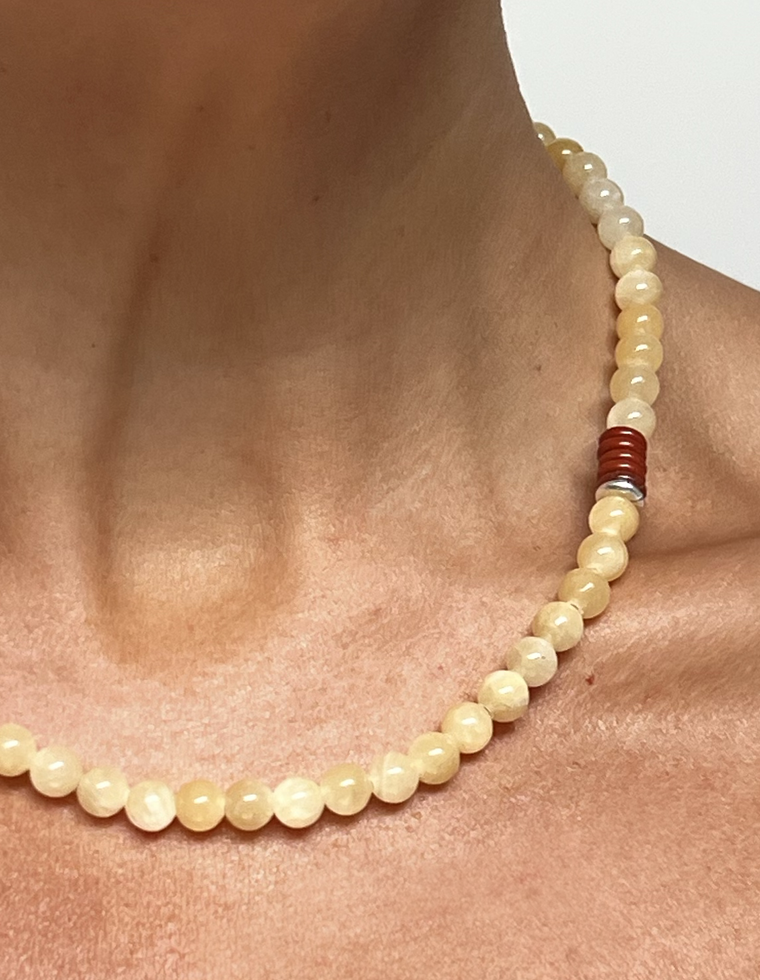 Thalara IV - Yellow Jade & Red Jasper Necklace
