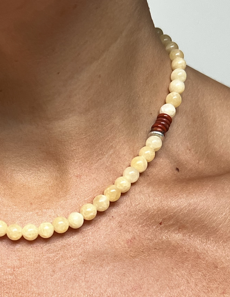 Thalara III - Yellow Jade & Red Jasper Necklace