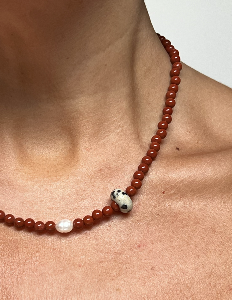 Nayela - Red Jasper & Dalmatian Jasper Necklace