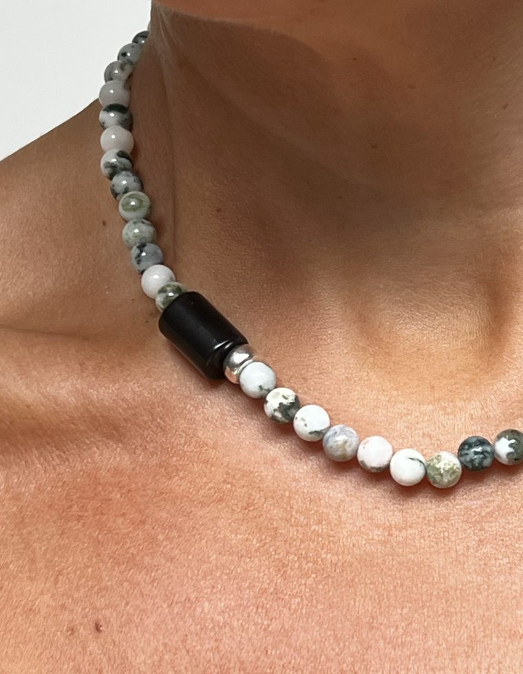 Cyrin - Tree Agate & Onyx Necklace