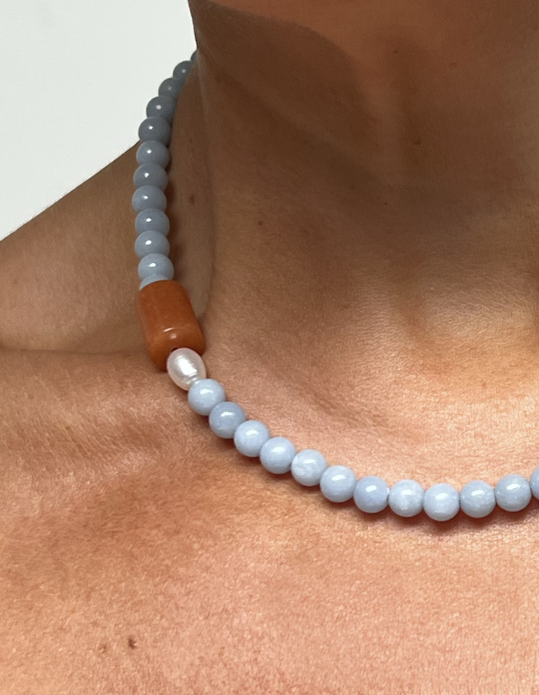 Alvwyn - Angelite & Peach Aventurine Necklace