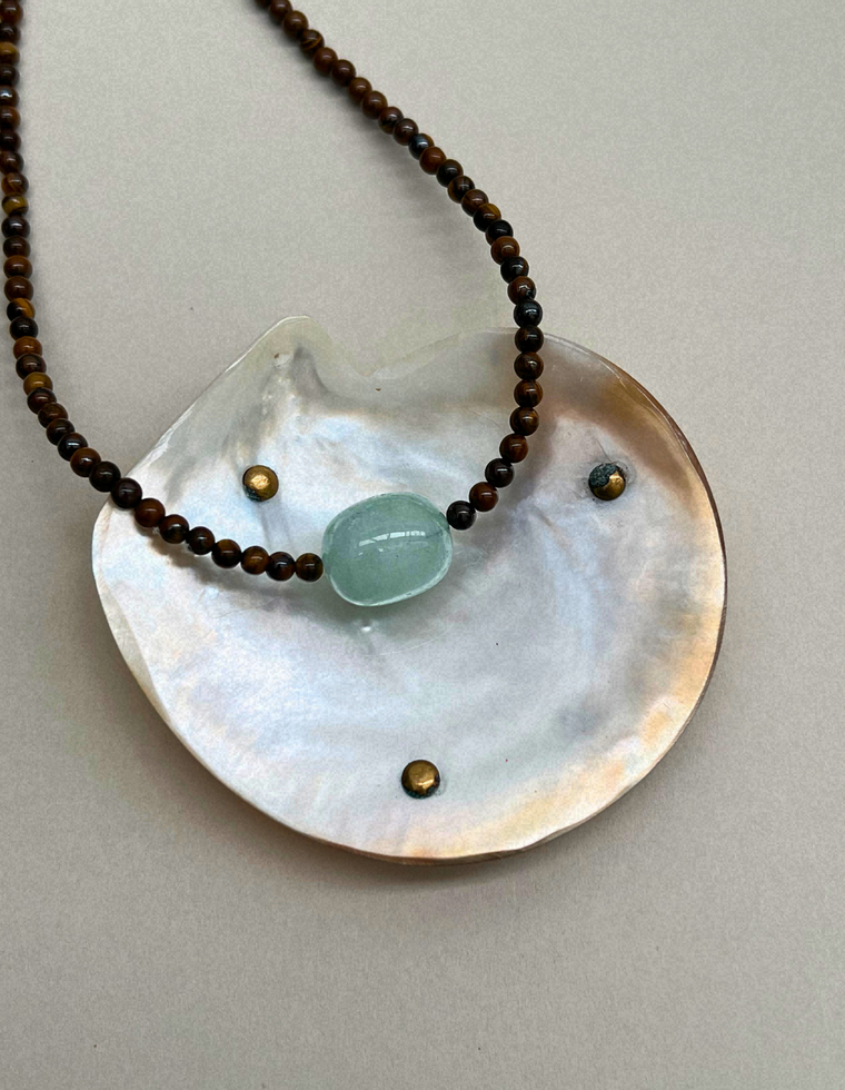 Cairn 16 – Tiger's Eye & Blue Beryl Necklace