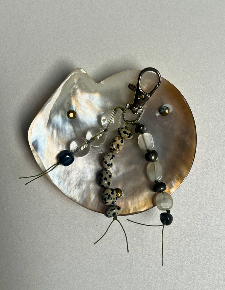 Stoned Charm - Clear Quartz & Dalmatian Jasper