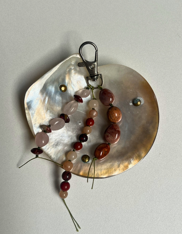 Stoned Charm - Coral & Rose Quartz
