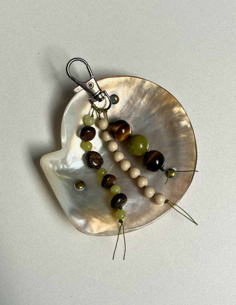 Stoned Charm - Olive Jade & Tiger Eye