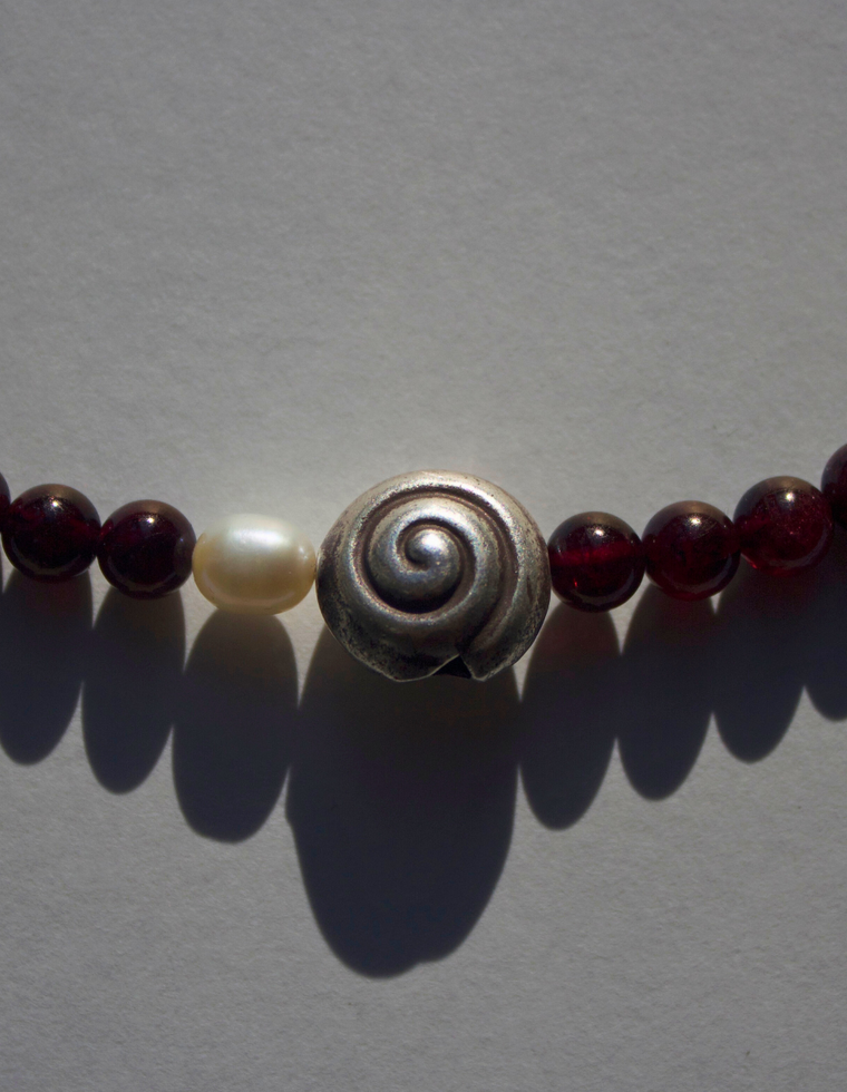 Cybele - Garnet & Silver Spiral Necklace