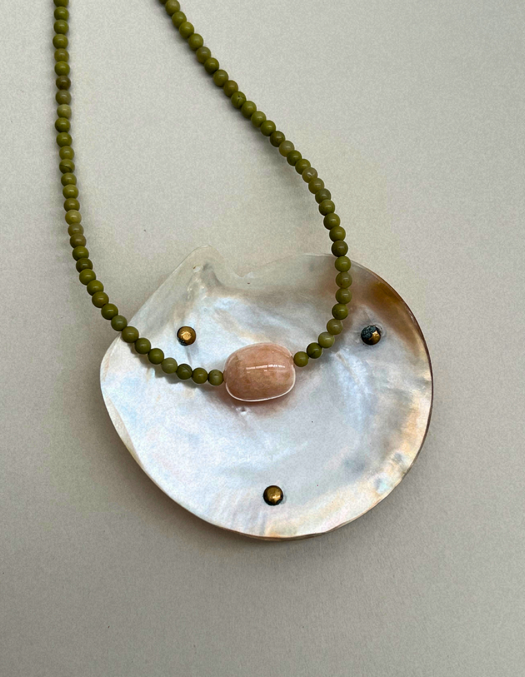 Cairn 21 – Alashan Agate & Pink Beryl Necklace