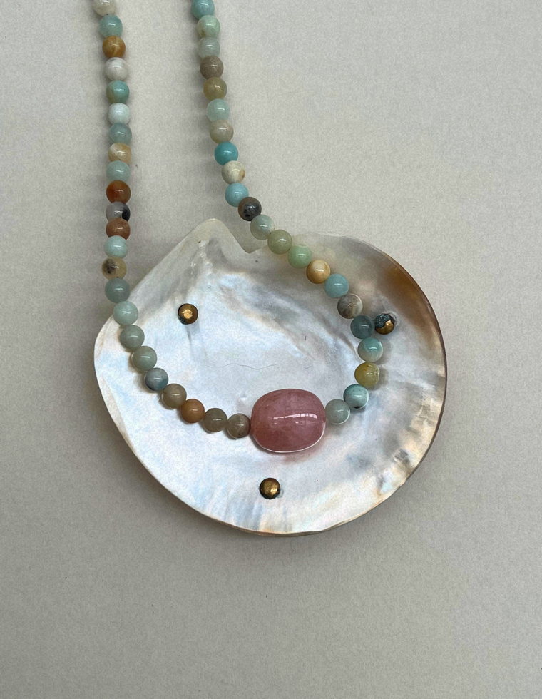 Cairn 13 – Flower Amazonite & Pink Beryl Necklace