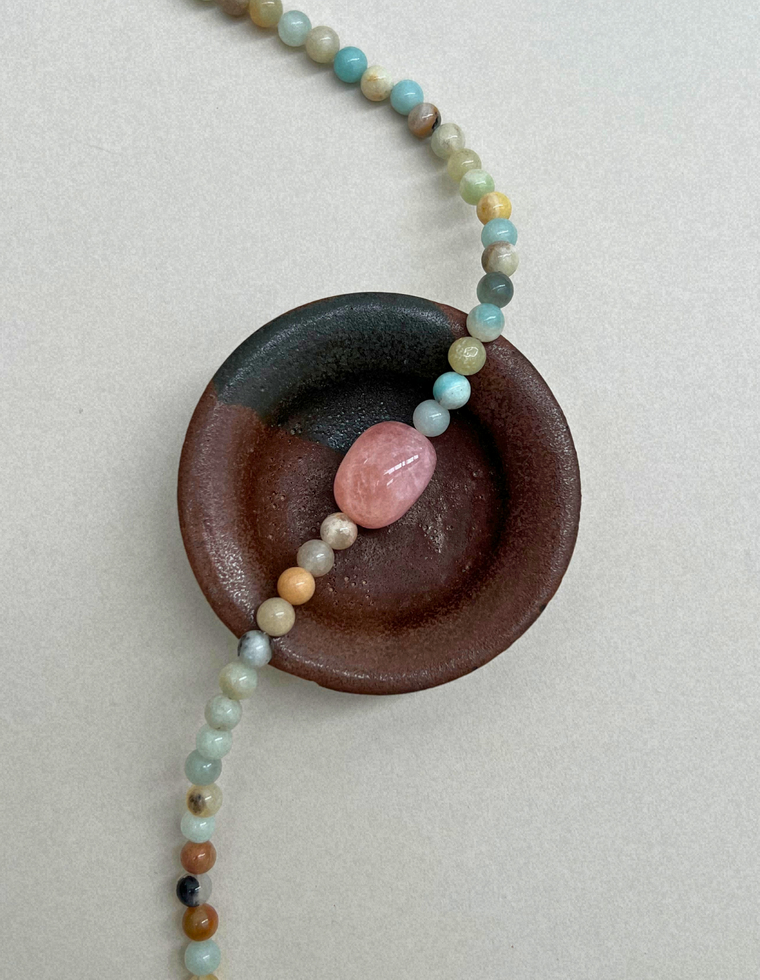 Cairn 13 – Flower Amazonite & Pink Beryl Necklace