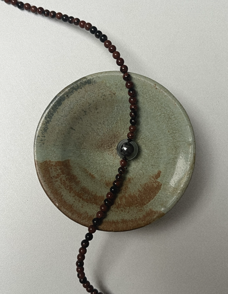 Unfurl 2 - Mahogany Obsidian & Hematite Necklace