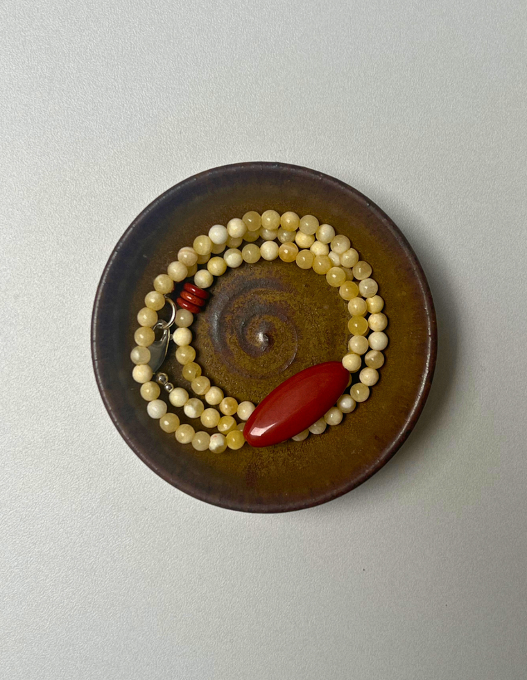 Earth Hold 3 - Yellow Jade & Red Jasper Necklace