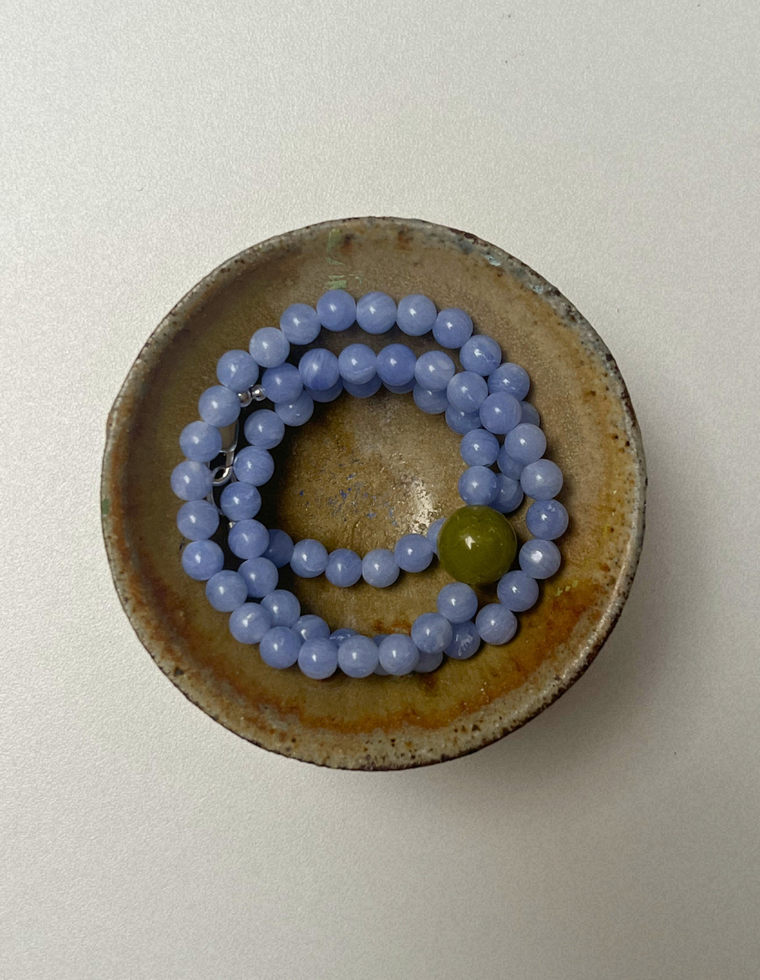Emerge 10 - Blue Lace Agate & Olive Jade Necklace