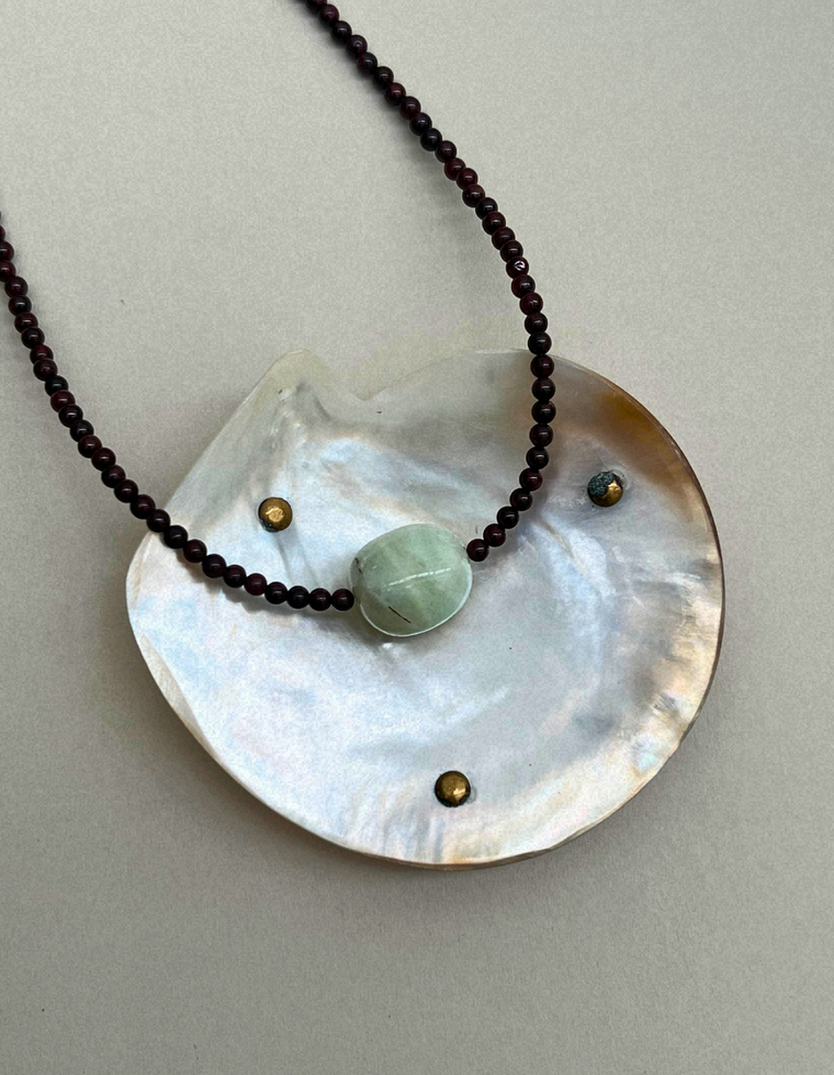 Cairn 17 – Garnet & Green Beryl Necklace