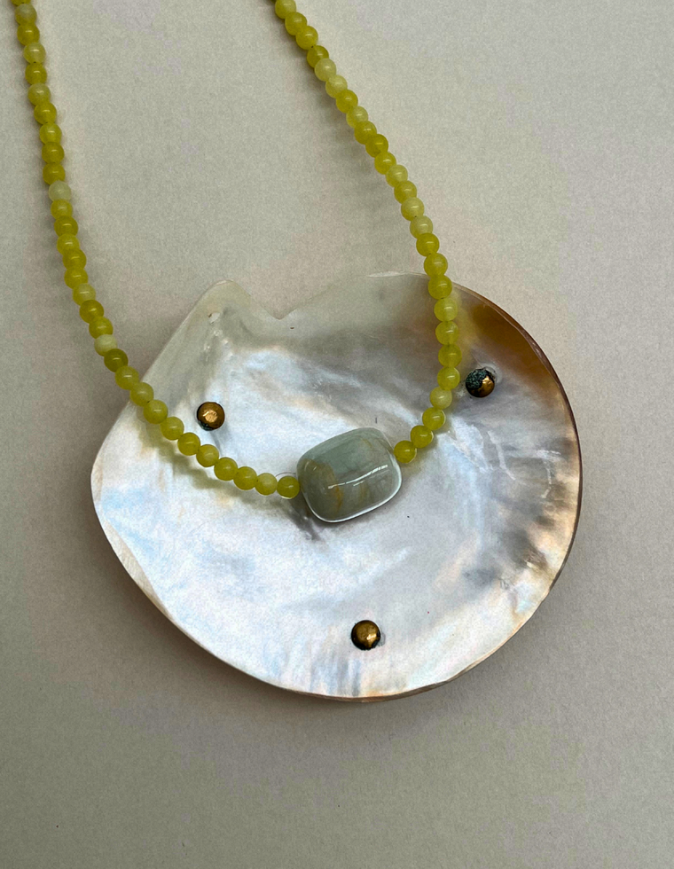 Cairn 23 – Olive Jade & Green Beryl Necklace
