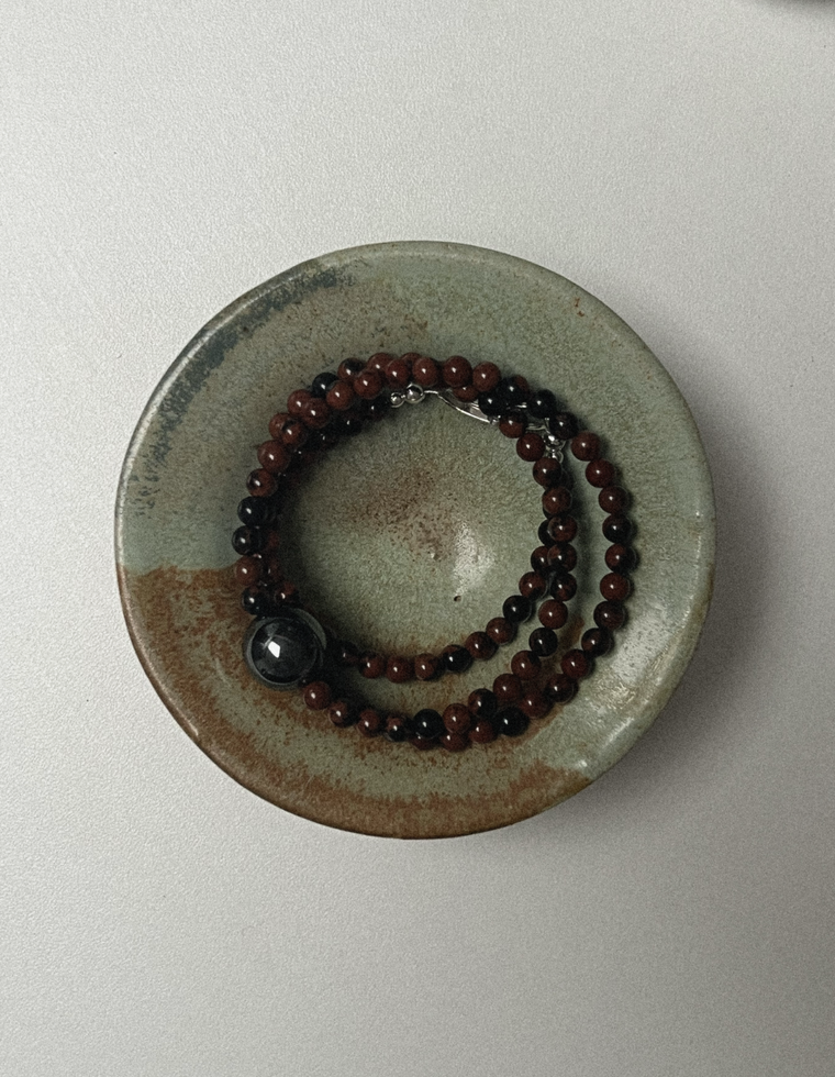 Unfurl 2 - Mahogany Obsidian & Hematite Necklace