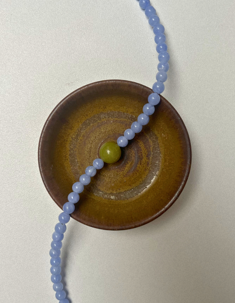 Emerge 10 - Blue Lace Agate & Olive Jade Necklace