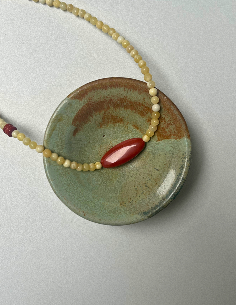 Earth Hold 3 - Yellow Jade & Red Jasper Necklace