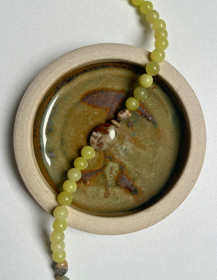 Halo 6 - Olive Jade & Flower Amazonite Necklace