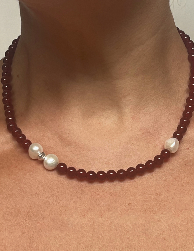Kelric - Carnelian & Pearl Necklace
