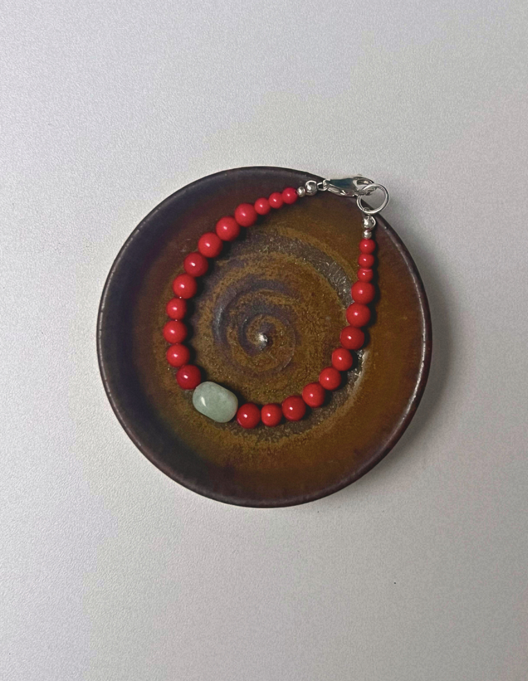 Gathered 8 - Coral & Bowenite Bracelet