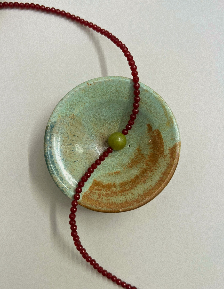 Harvest 4: carnelian and olive jade necklace, hand-strung by Palm of Feronia, photo 2