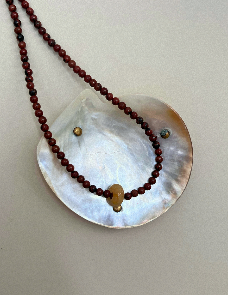Keepsake 5 – Mahogany Obsidian & Yellow Topaz Movement Necklace