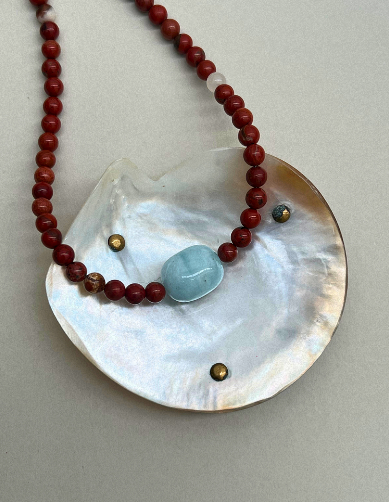 Cairn 3 – Red Jasper & Blue Beryl Necklace