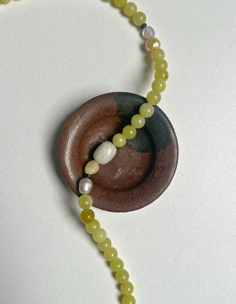 Halo 7 - Olive Jade & Beryl Necklace