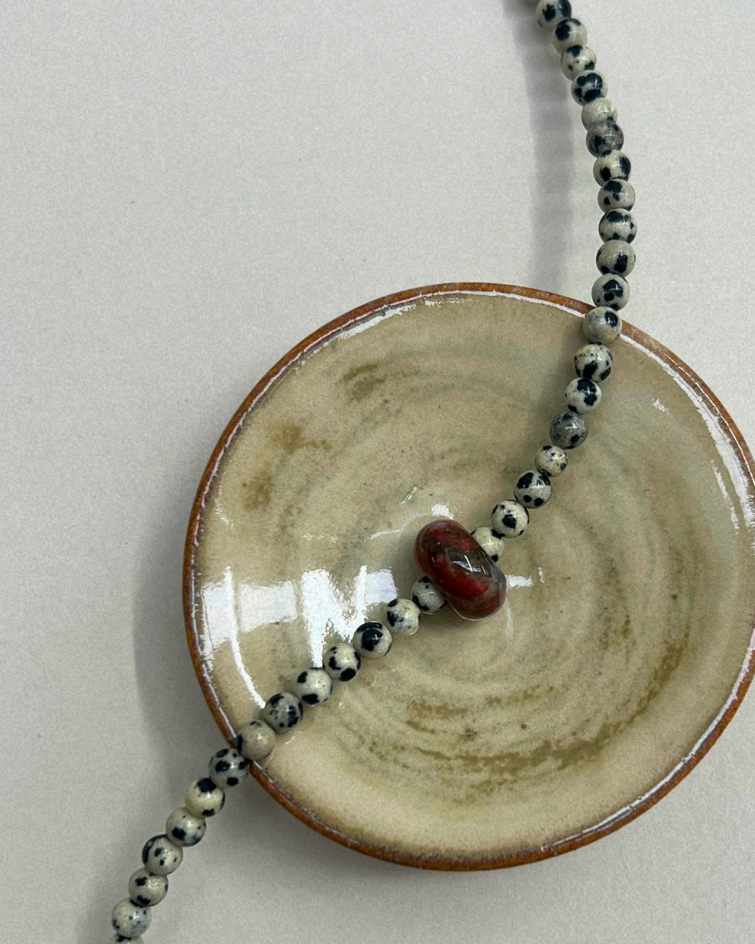 Celadon 14: dalmatian jasper and mahogany obsidian movement necklace, hand-strung by Palm of Feronia, photo 2