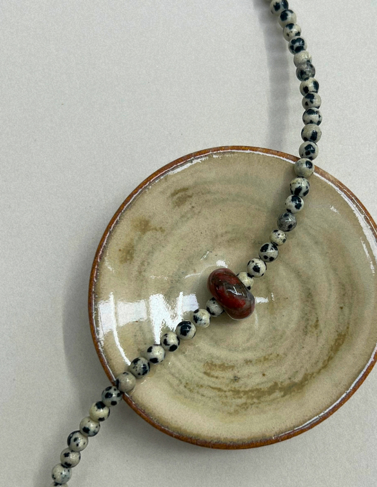 Celadon 14: dalmatian jasper and mahogany obsidian movement necklace, hand-strung by Palm of Feronia, photo 2