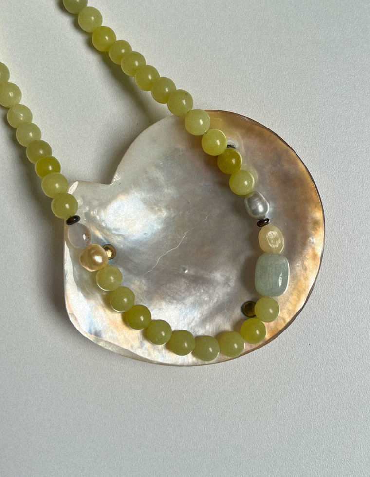 Halo 7 - Olive Jade & Beryl Necklace