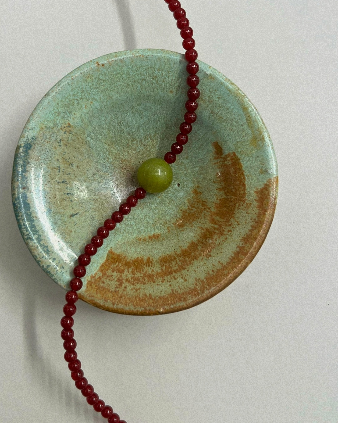 Harvest 4: carnelian and olive jade necklace, hand-strung by Palm of Feronia